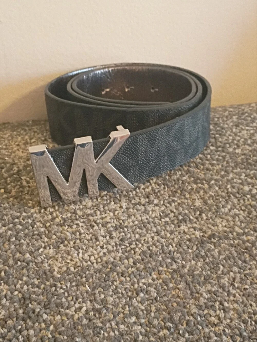 Michael Kors Womens Black and Silver MK Logo Belt Size XL